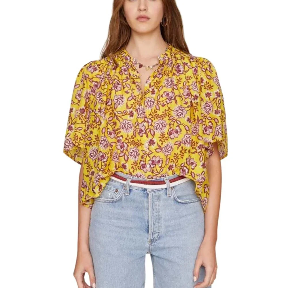 XiRENA Carys Shirt blue willow floral XS relaxed cotton silk purple blouse top - Picture 9 of 9